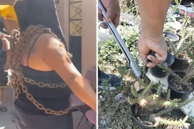 Mujeres engrilladas participan en procesión de Atlixco en Semana Santa